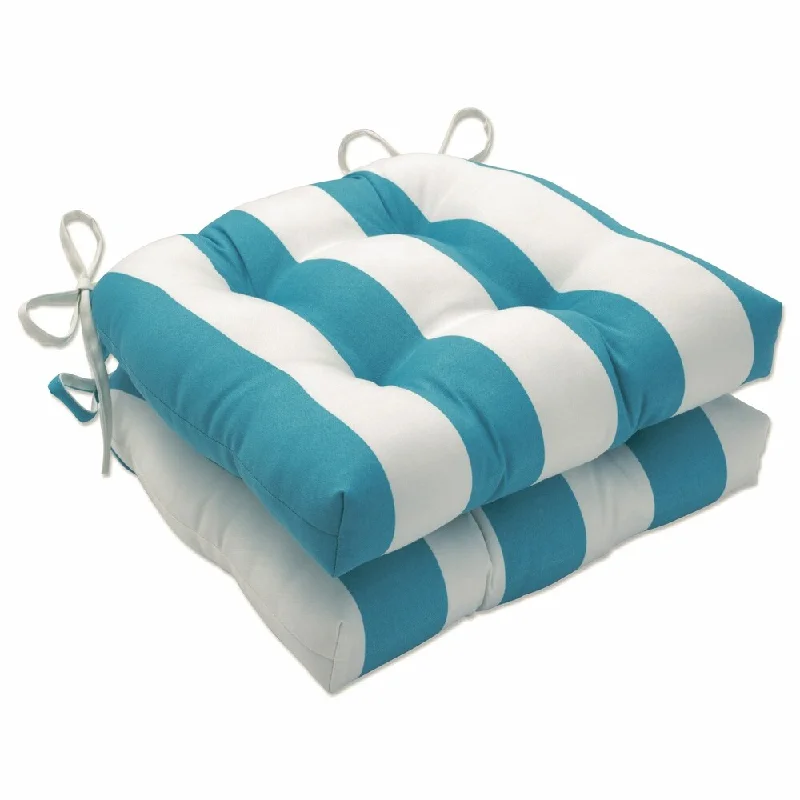 Pillow Perfect Outdoor Cabana Stripe Turquoise Deluxe Tufted Chairpad (Set of 2) - 17 X 17.5 X 4 - 17 X 17.5 X 4