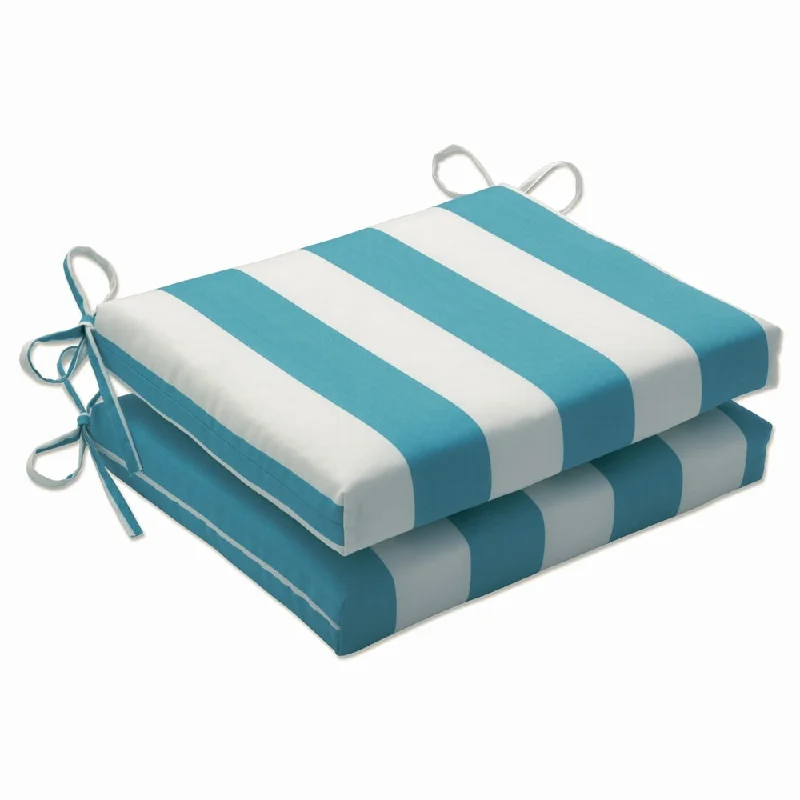 Pillow Perfect Outdoor Cabana Stripe Turquoise Squared Corners Seat Cushion (Set of 2)