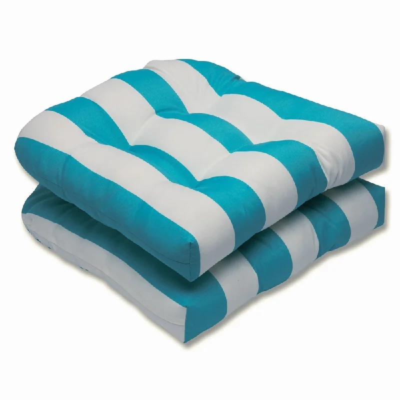 Pillow Perfect Outdoor Cabana Stripe Turquoise Wicker Seat Cushion (Set of 2)