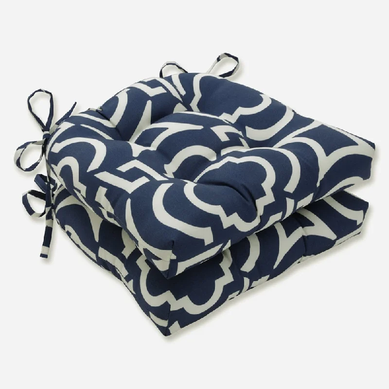 Pillow Perfect Outdoor Carmody Navy Reversible Chair Pad (Set of 2) - 15.5 X 16 X 4 - 15.5 X 16 X 4