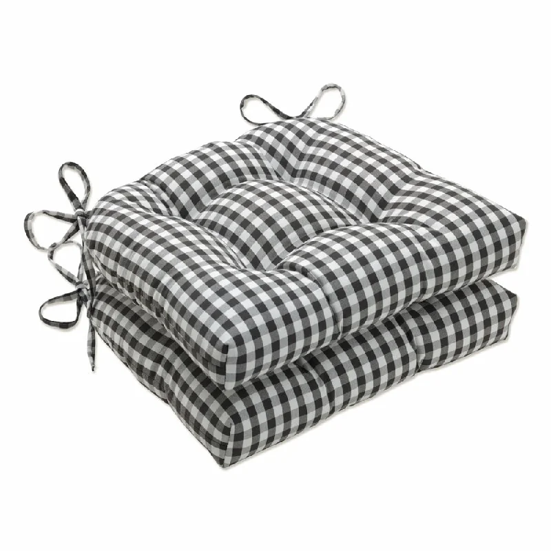 Pillow Perfect Outdoor Dawson Pewter Reversible Chair Pad (Set of 2) - 15.5 X 16 X 4 - 15.5 X 16 X 4