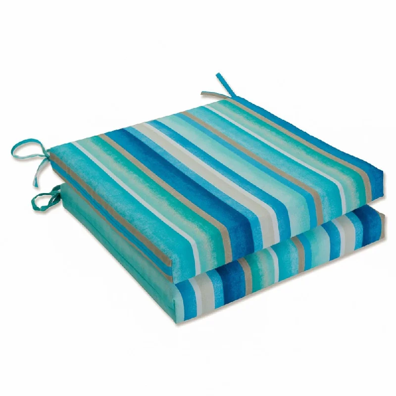 Pillow Perfect Outdoor Dina Seaside Blue Squared Corners Seat Cushion 20x20x3 (Set of 2) - 20 X 20 X 3 - 20 X 20 X 3