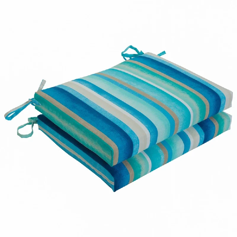 Pillow Perfect Outdoor Dina Seaside Blue Squared Corners Seat Cushion (Set of 2) - 16 X 18.5 X 3 - 16 X 18.5 X 3