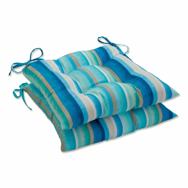 Pillow Perfect Outdoor Dina Seaside Blue Tufted Seat Cushions - 18.5 X 19 X 5 - 18.5 X 19 X 5