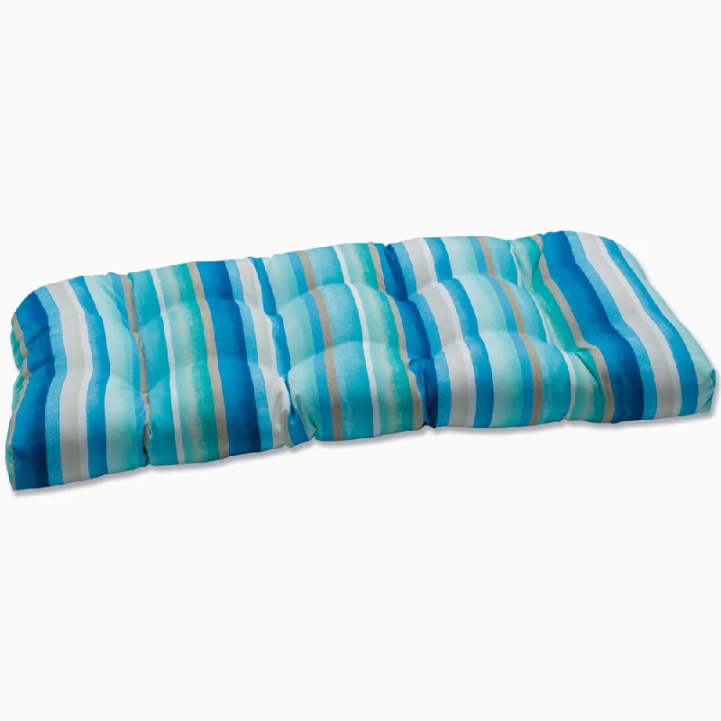 Pillow Perfect Outdoor Dina Seaside Blue Wicker Loveseat Cushion - 19 X 44 X 5 - 19 X 44 X 5