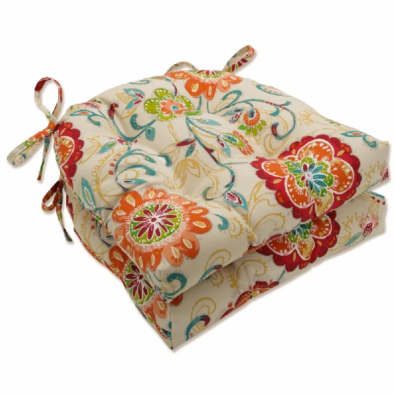 Pillow Perfect Outdoor Fanfare Sonoma Deluxe Tufted Chairpad (Set of 2) - 17 X 17.5 X 4 - 17 X 17.5 X 4