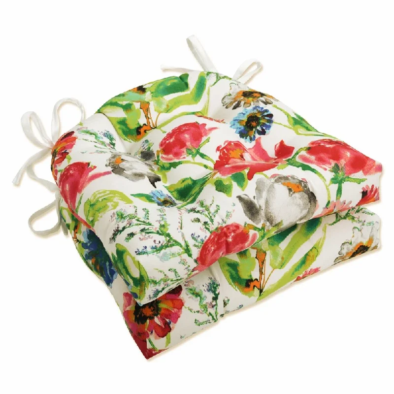 Pillow Perfect Outdoor Flower Mania Petunia Reversible Chair Pad (Set of 2) - 15.5 X 16 X 4 - 15.5 X 16 X 4