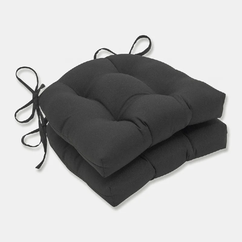 Pillow Perfect Outdoor Fresco Black Deluxe Tufted Chairpad (Set of 2) - 17 X 17.5 X 4 - 17 X 17.5 X 4