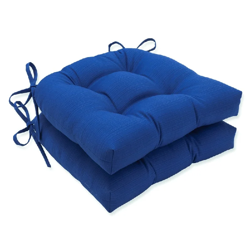 Pillow Perfect Outdoor Fresco Blue Reversible Chair Pad (Set of 2) - 15.5 X 16 X 4 - 15.5 X 16 X 4