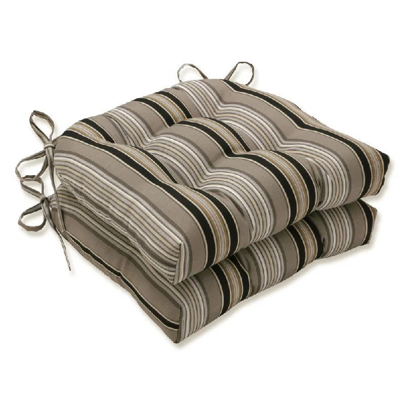 Pillow Perfect Outdoor Getaway Stripe Onyx Reversible Chair Pad (Set of 2) - 15.5 X 16 X 4 - 15.5 X 16 X 4