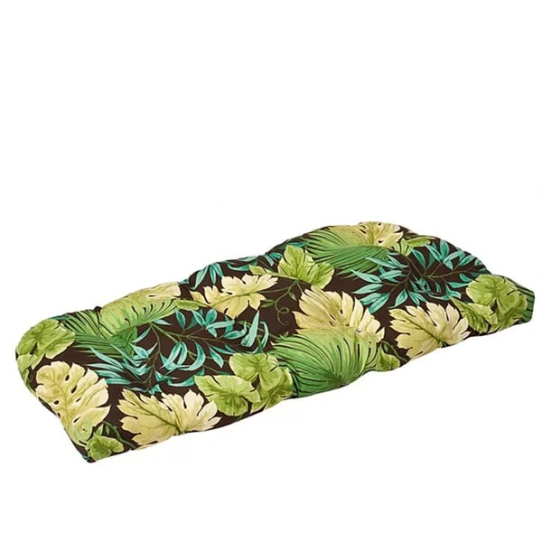 Pillow Perfect Outdoor Green/ Brown Tropical Wicker Loveseat Cushion