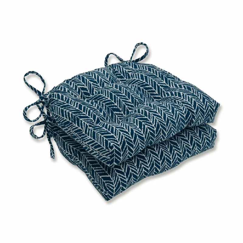 Pillow Perfect Outdoor Herringbone Ink Blue Deluxe Tufted Chairpad (Set of 2) - 17 X 17.5 X 4 - 17 X 17.5 X 4