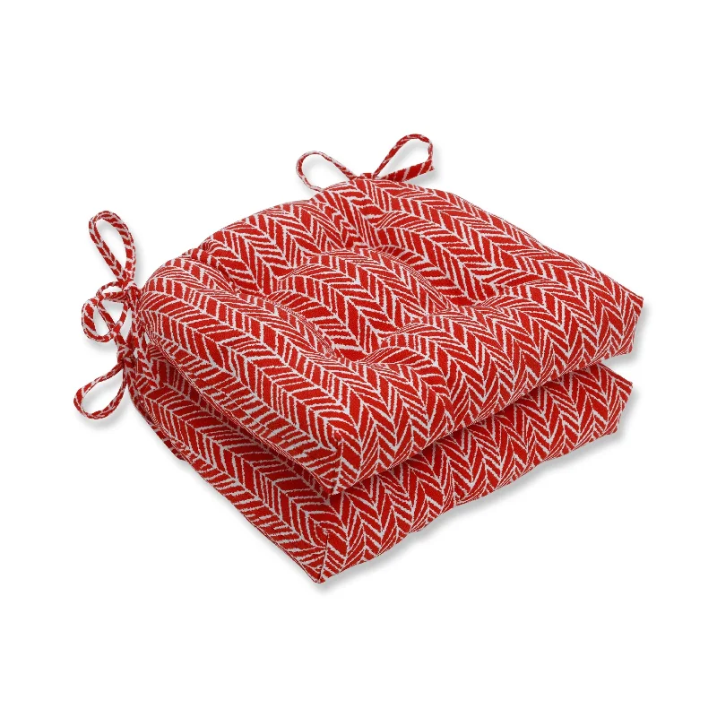 Pillow Perfect Outdoor Herringbone Tomato Deluxe Tufted Chairpad (Set of 2) - 17 X 17.5 X 4 - 17 X 17.5 X 4