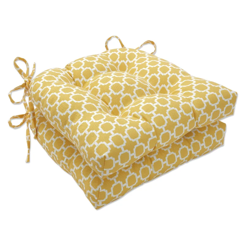 Pillow Perfect Outdoor Hockley Banana Deluxe Tufted Chairpad (Set of 2) - 17 X 17.5 X 4 - 17 X 17.5 X 4