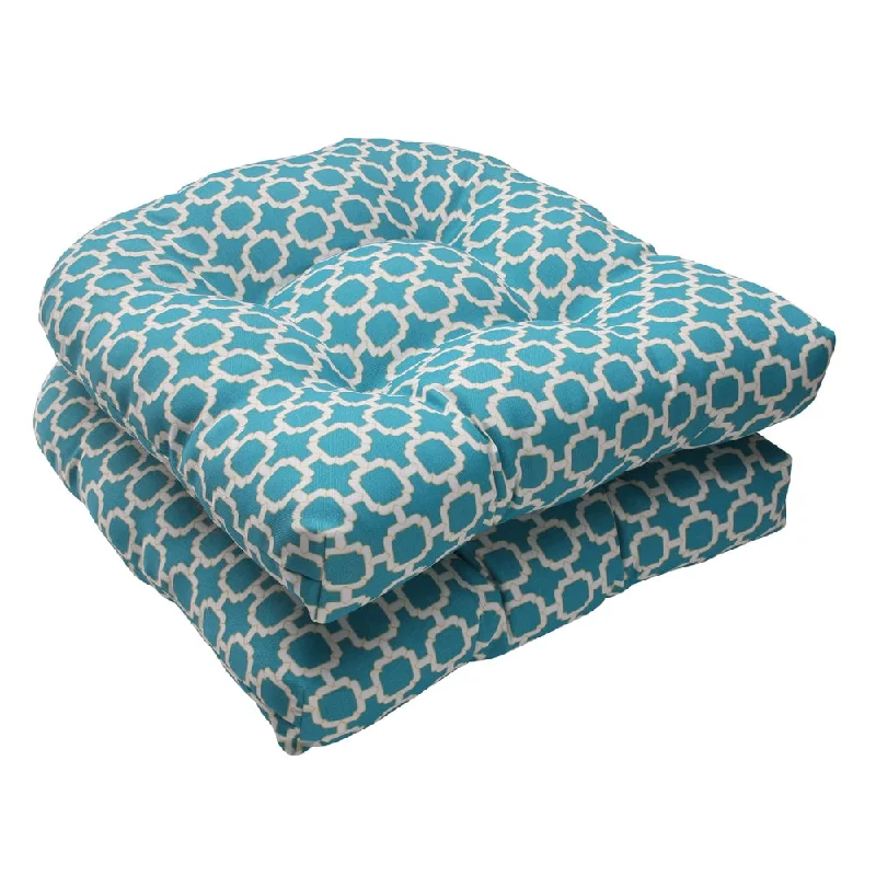 Pillow Perfect Outdoor Hockley Wicker Teal Seat Cushions (Set of 2)