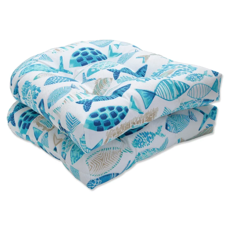 Pillow Perfect Outdoor Hooked Seaside Blue Wicker Seat Cushion (Set of 2) - 19 X 19 X 5 - 19 X 19 X 5