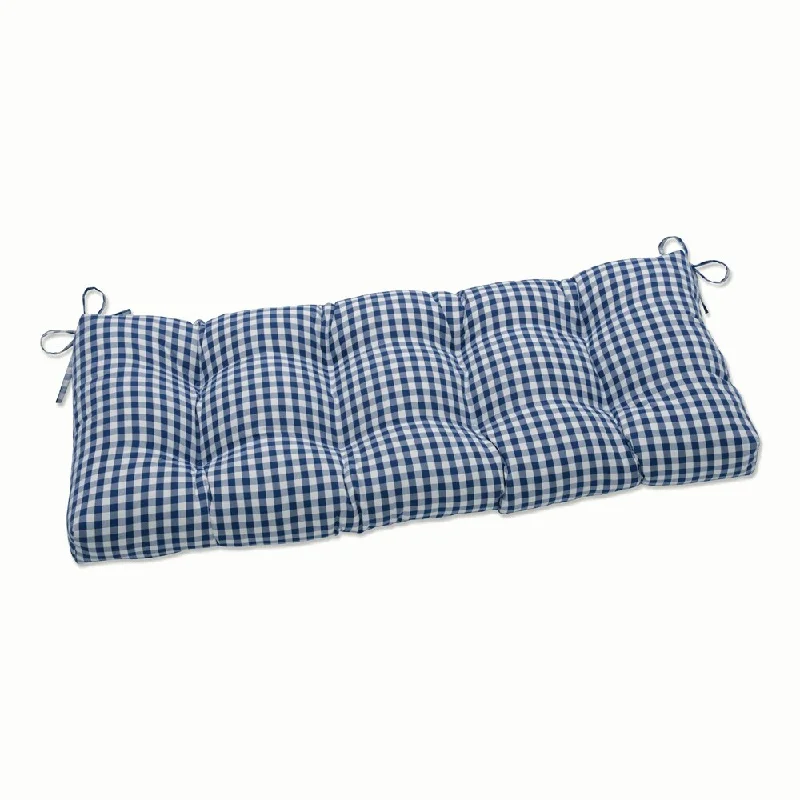 Pillow Perfect Outdoor | Indoor Dawson Lapis Outdoor Tufted Bench Swing Cushion 44 X 18 X 5