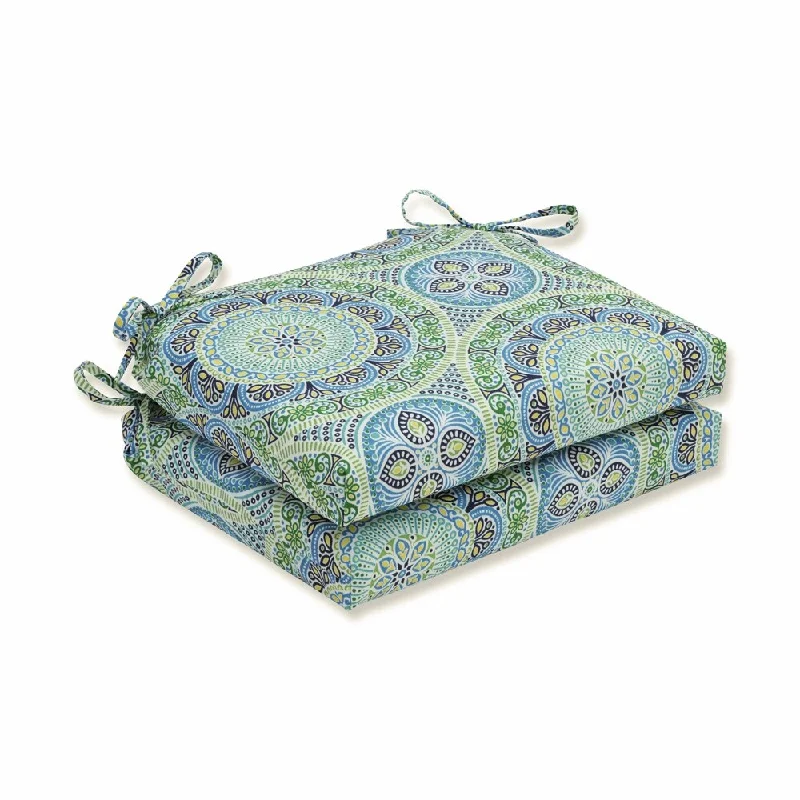 Pillow Perfect Outdoor/ Indoor Delancey Lagoon Squared Corners Seat Cushion (Set of 2)