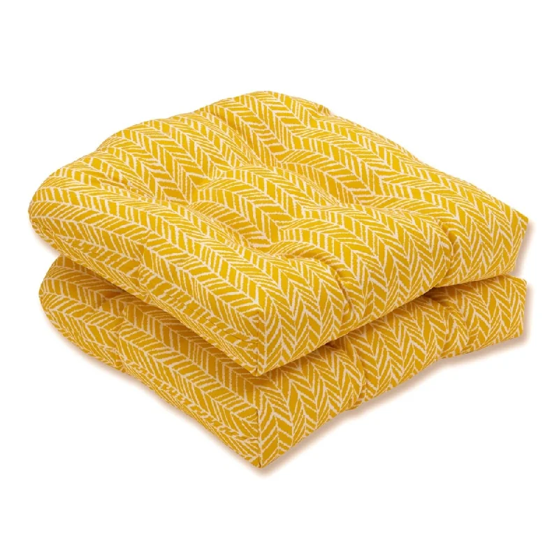 Pillow Perfect Outdoor/ Indoor Herringbone Egg Yolk Wicker Seat Cushion (Set of 2)