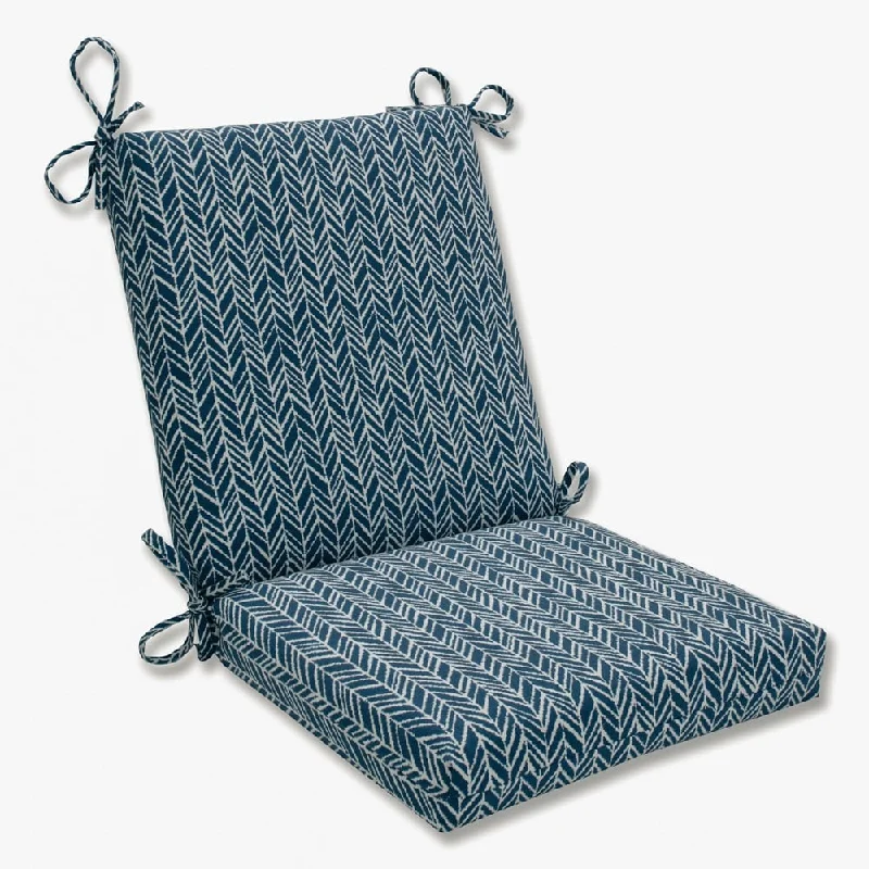 Pillow Perfect Outdoor/ Indoor Herringbone Ink Blue Squared Corners Chair Cushion