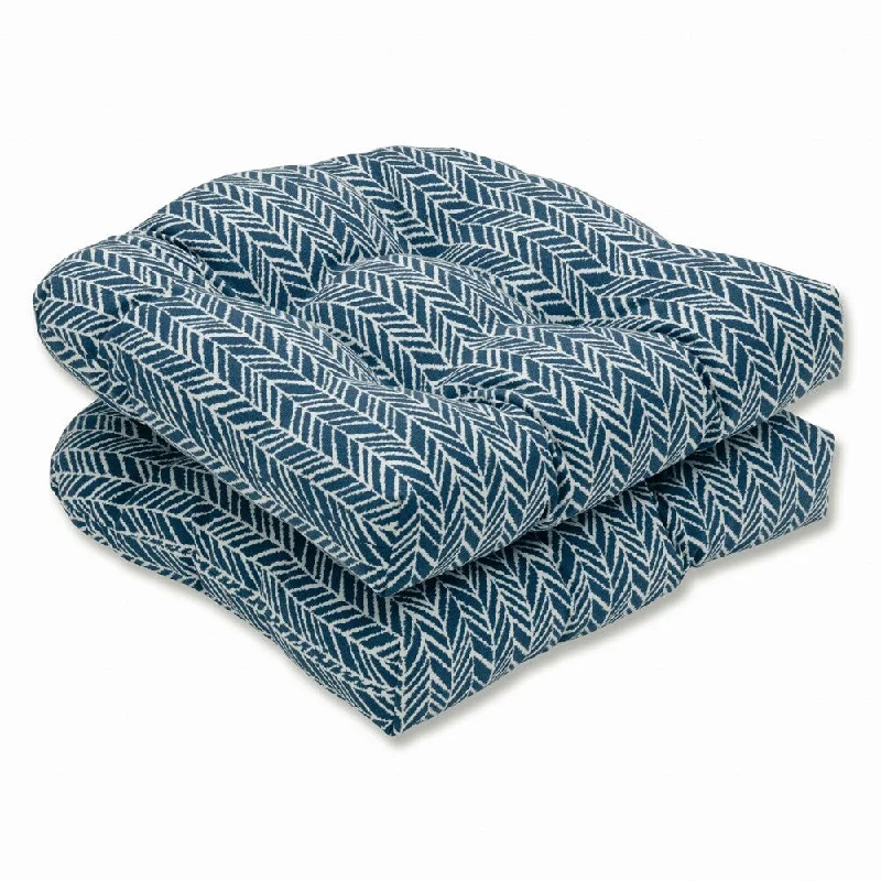 Pillow Perfect Outdoor/ Indoor Herringbone Ink Blue Wicker Seat Cushion (Set of 2)