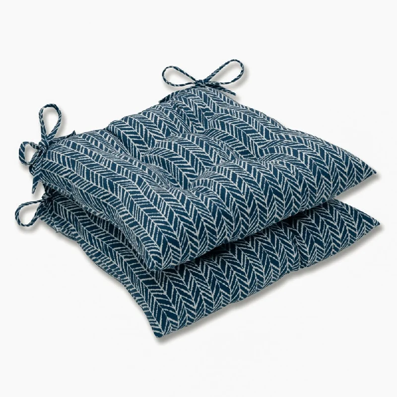 Pillow Perfect Outdoor/ Indoor Herringbone Ink Blue Wrought Iron Seat Cushion (Set of 2)