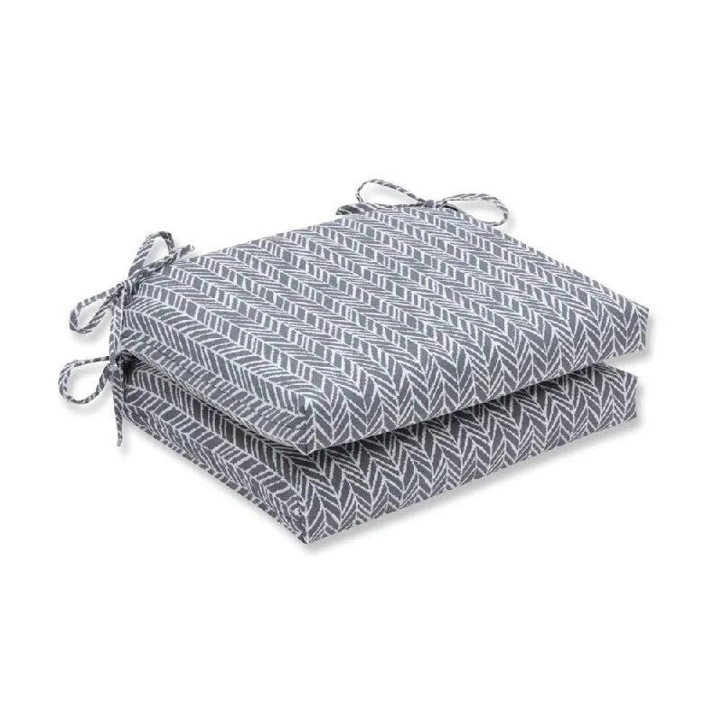 Pillow Perfect Outdoor/ Indoor Herringbone Slate Squared Corners Seat Cushion (Set of 2)