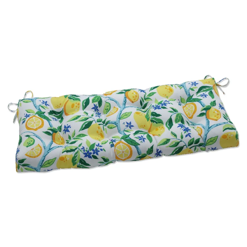 Pillow Perfect Outdoor | Indoor Lemon Tree Yellow Outdoor Tufted Bench Swing Cushion 44 X 18 X 5