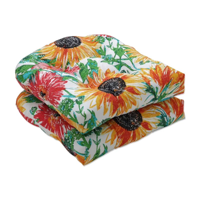 Pillow Perfect Outdoor | Indoor Sunflowers Sunburst Seat Cushion (Set of 2) 19 X 19 X 5