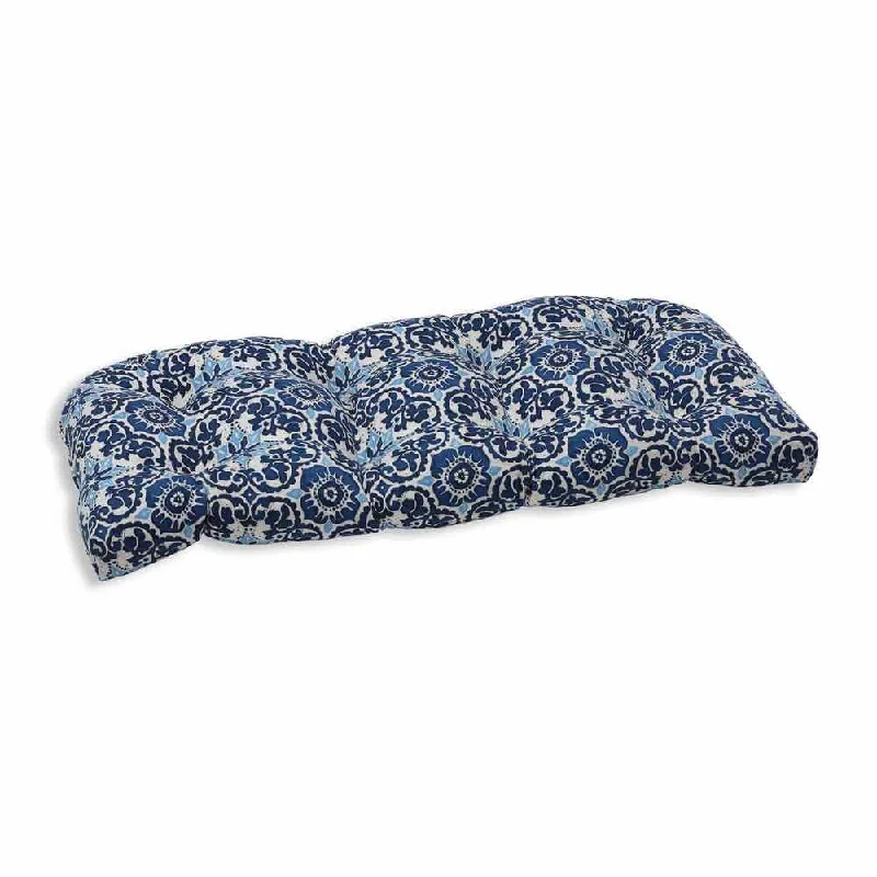 Pillow Perfect Outdoor/ Indoor Woodblock Prism Blue Wicker Loveseat Cushion