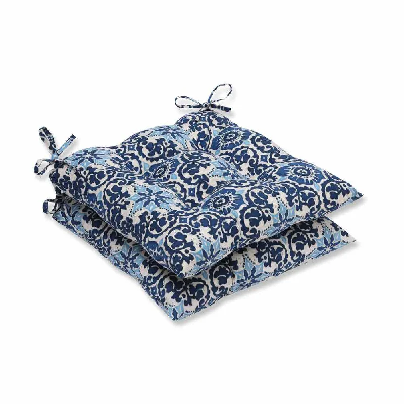 Pillow Perfect Outdoor/ Indoor Woodblock Prism Blue Wrought Iron Seat Cushion (Set of 2)