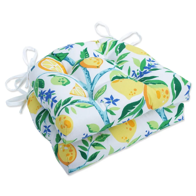 Pillow Perfect Outdoor Lemon Tree Yellow Reversible Chair Pad (Set of 2) - 15.5 X 16 X 4 - 15.5 X 16 X 4