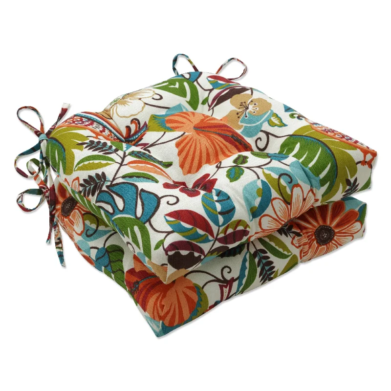 Pillow Perfect Outdoor Lensing Jungle Reversible Chair Pad (Set of 2) - 15.5 X 16 X 4 - 15.5 X 16 X 4