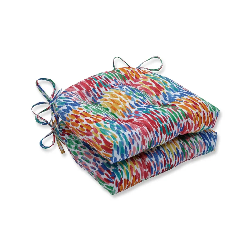 Pillow Perfect Outdoor Make It Rain Zinnia Deluxe Tufted Chairpad (Set of 2) - 17 X 17.5 X 4 - 17 X 17.5 X 4