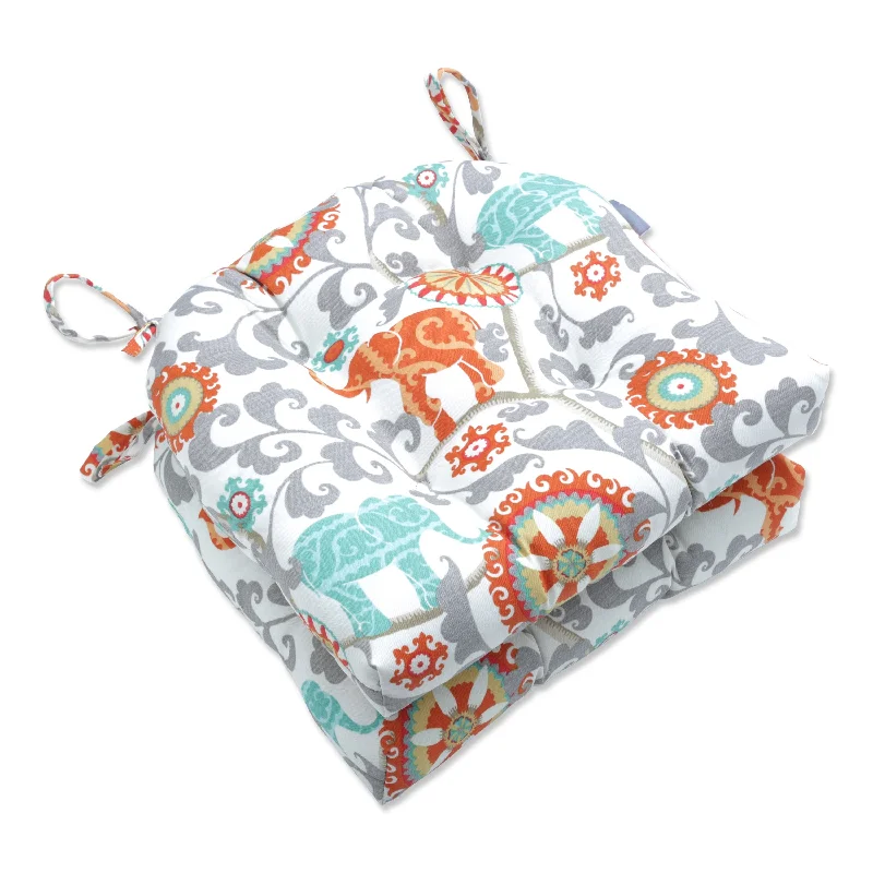 Pillow Perfect Outdoor Menagerie Cayenne Reversible Chair Pad (Set of 2) - 15.5 X 16 X 4 - 15.5 X 16 X 4