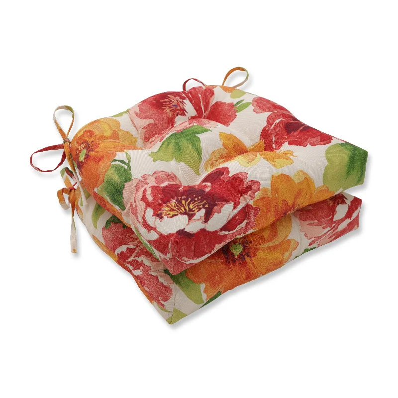 Pillow Perfect Outdoor Muree Primrose Reversible Chair Pad (Set of 2) - 15.5 X 16 X 4 - 15.5 X 16 X 4