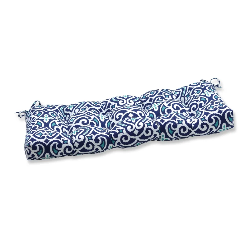 Pillow Perfect Outdoor New Damask Marine Blown Bench Cushion