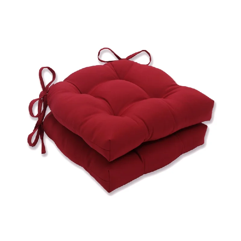 Pillow Perfect Outdoor Pompeii Red Deluxe Tufted Chairpad (Set of 2) - 17 X 17.5 X 4 - 17 X 17.5 X 4