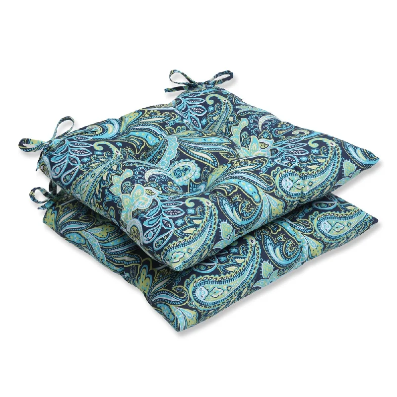 Pillow Perfect Outdoor Pretty Paisley Navy Wrought Iron Seat Cushion (Set of 2)