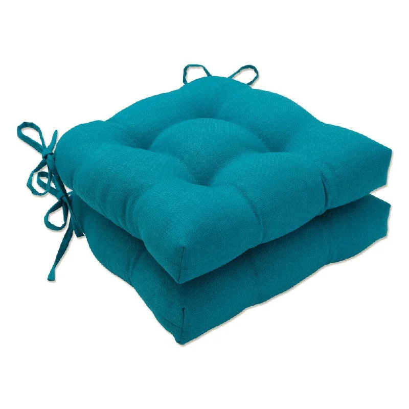 Pillow Perfect Outdoor Rave Peacock Deluxe Tufted Chairpad (Set of 2) - 17 X 17.5 X 4 - 17 X 17.5 X 4