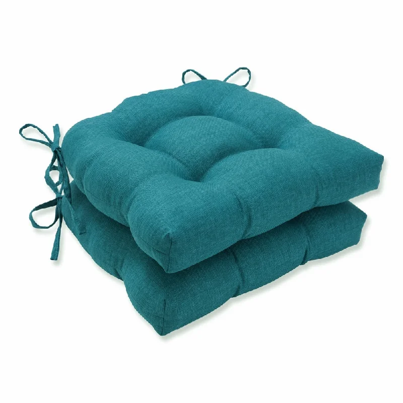 Pillow Perfect Outdoor Rave Teal Deluxe Tufted Chairpad (Set of 2) - 17 X 17.5 X 4 - 17 X 17.5 X 4