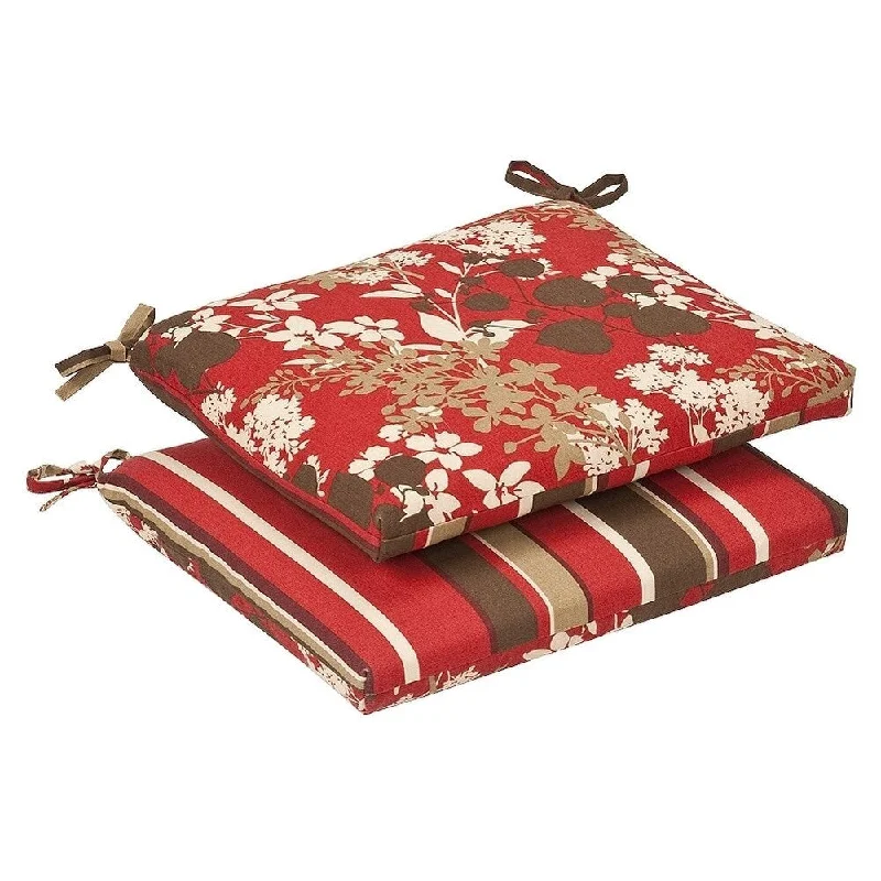 Pillow Perfect Outdoor Red/ Brown Reversible Seat Cushions (Set of 2)