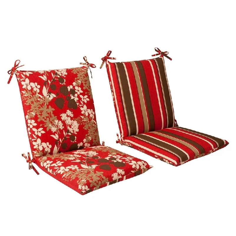 Pillow Perfect Outdoor Red/ Brown Reversible Square Chair Cushion