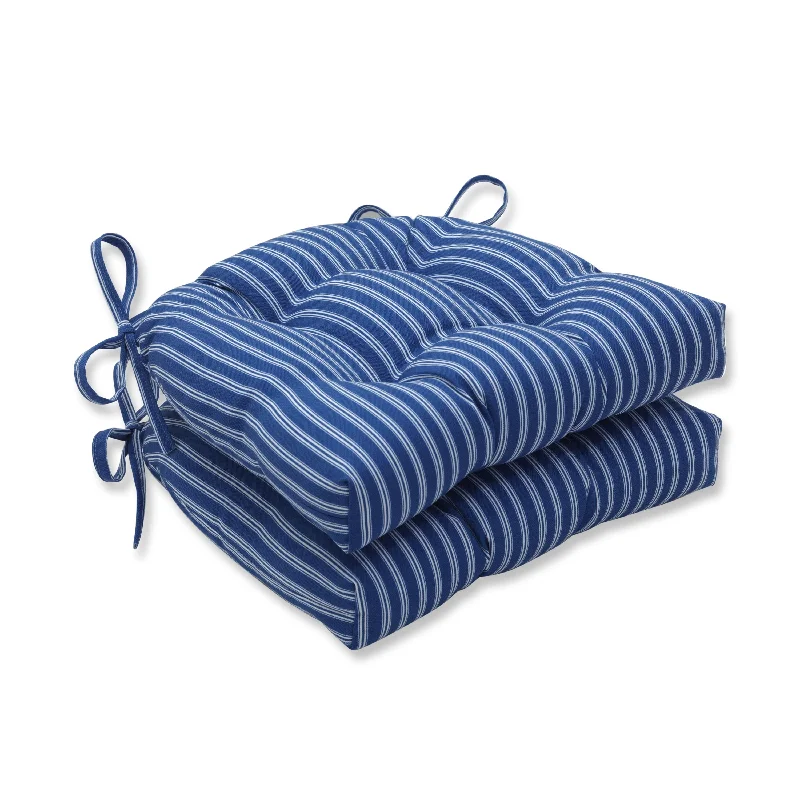 Pillow Perfect Outdoor Resort Stripe Blue Deluxe Tufted Chairpad (Set of 2) - 17 X 17.5 X 4 - 17 X 17.5 X 4