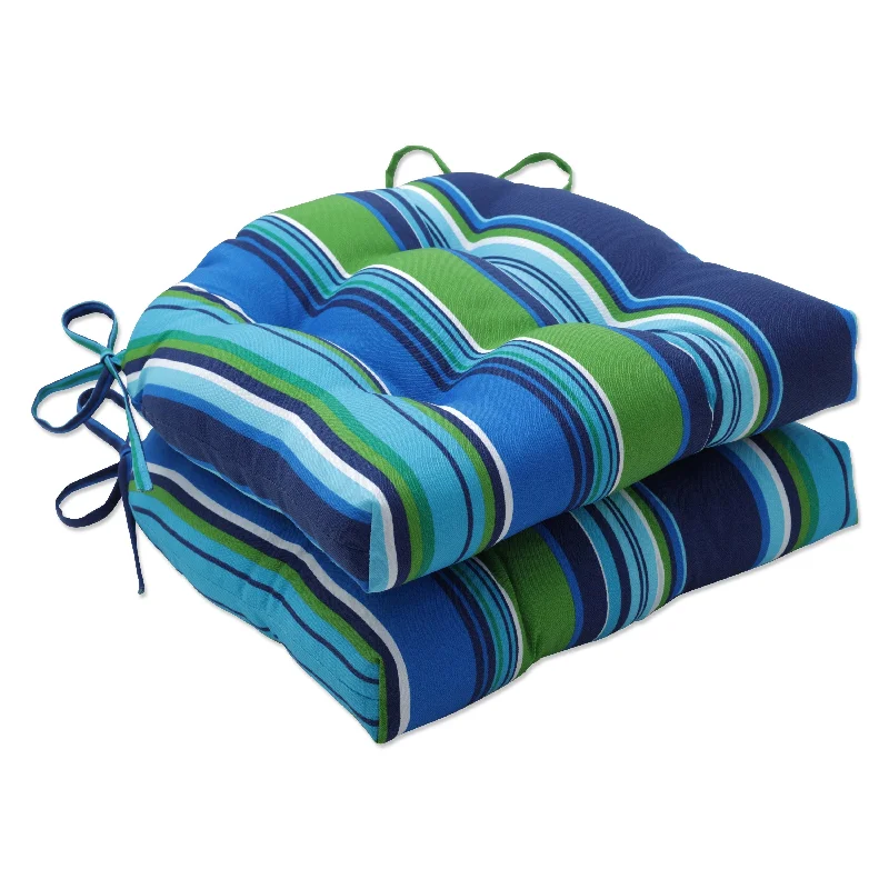 Pillow Perfect Outdoor Sea Island Blue Deluxe Tufted Chairpad (Set of 2) - 17 X 17.5 X 4 - 17 X 17.5 X 4