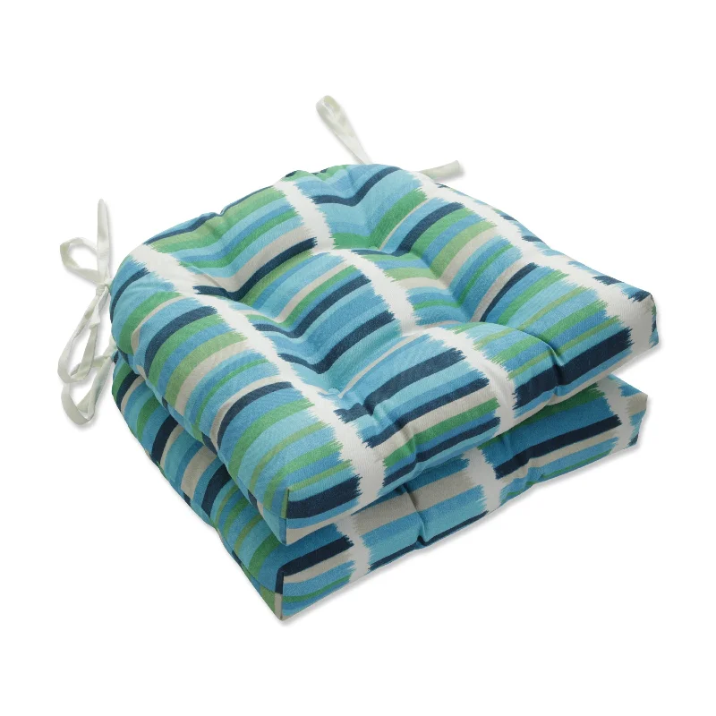 Pillow Perfect Outdoor Solar Stripe Azure Reversible Chair Pad (Set of 2) - 15.5 X 16 X 4 - 15.5 X 16 X 4