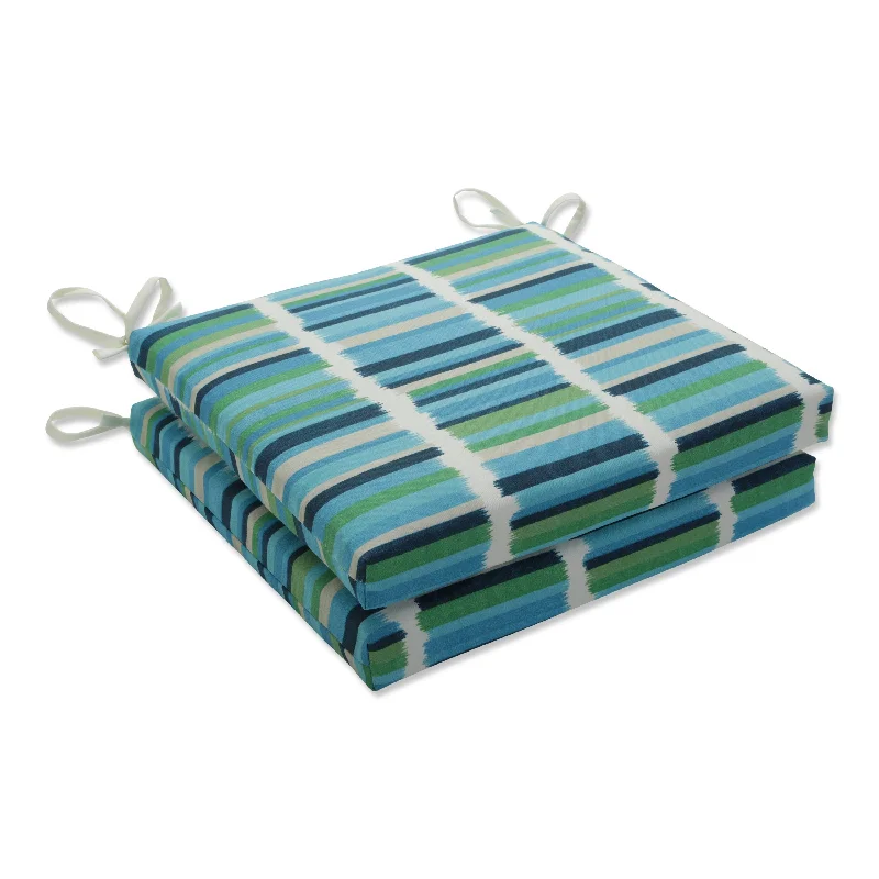 Pillow Perfect Outdoor Solar Stripe Azure Squared Corners Seat Cushion 20x20x3 (Set of 2) - 20 X 20 X 3 - 20 X 20 X 3