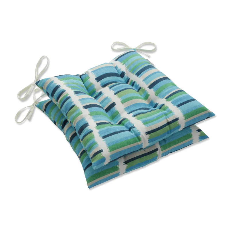 Pillow Perfect Outdoor Solar Stripe Azure Tufted Seat Cushions - 18.5 X 19 X 5 - 18.5 X 19 X 5