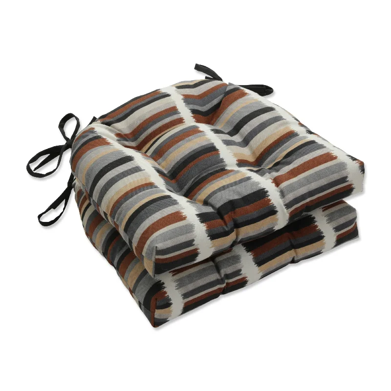 Pillow Perfect Outdoor Solar Stripe Ebony Deluxe Tufted Chairpad (Set of 2) - 17 X 17.5 X 4 - 17 X 17.5 X 4