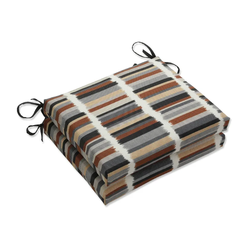 Pillow Perfect Outdoor Solar Stripe Ebony Squared Corners Seat Cushion (Set of 2) - 16 X 18.5 X 3 - 16 X 18.5 X 3